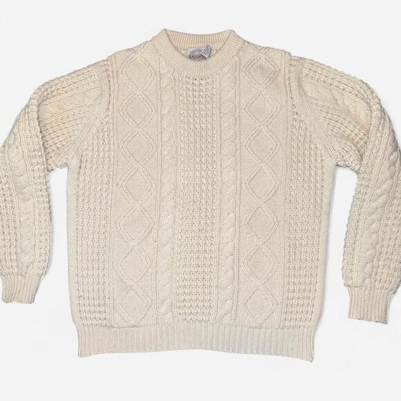 Saugatuck Dry Goods Company Ltd. Cream cable knit 100% Wool fisherman Size Large - Picture 4 of 4